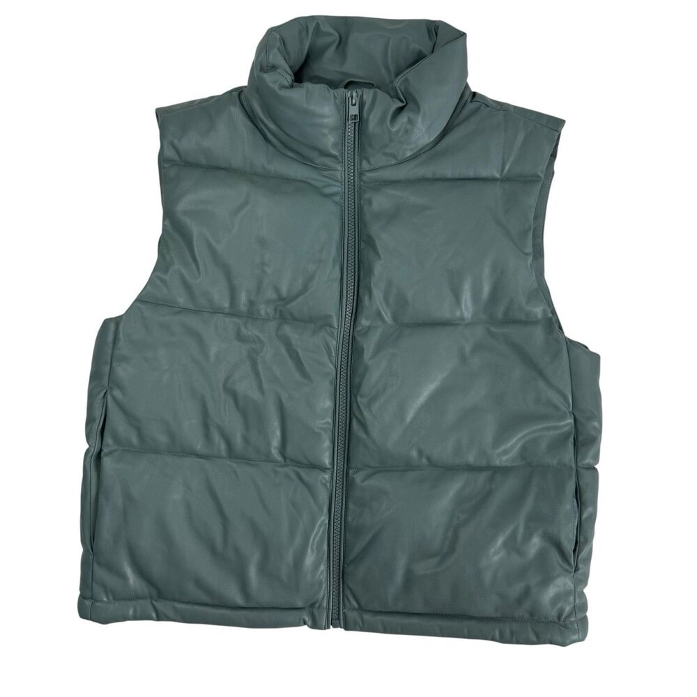 NEW Bagatelle Collection Vegan Faux-Ever Leather Puffer Vest Women Small Blue